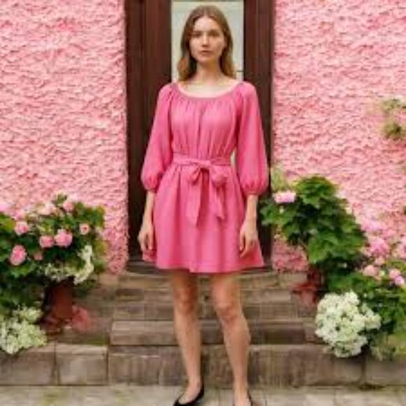 Elizabeth and James Dresses & Skirts - Elizabeth & James Pink Puff Sleeve Mini Dress Size L NWT